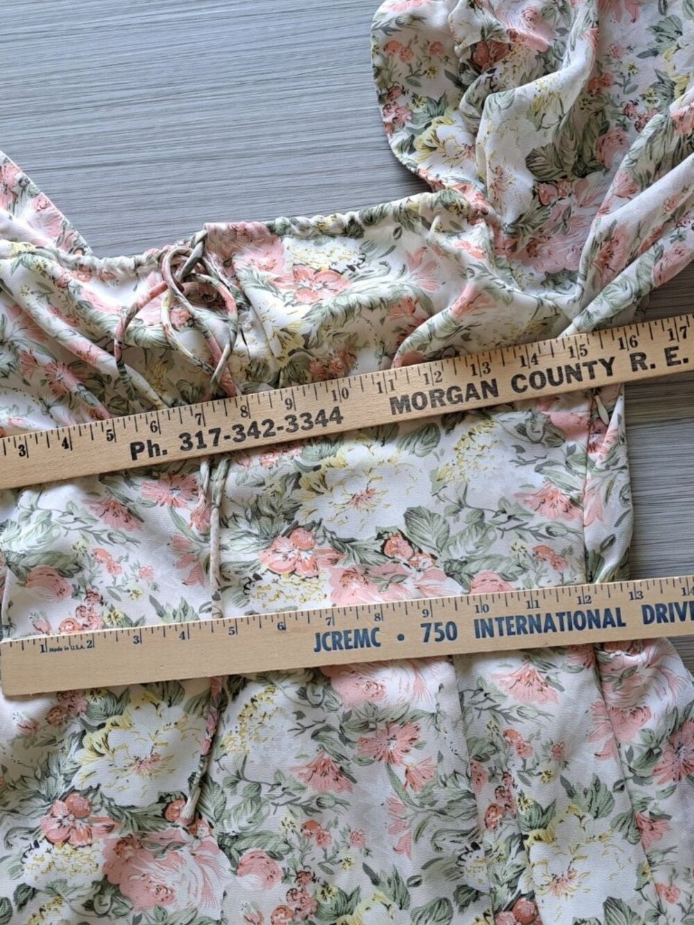 Sunday Up Floral Puff Sleeve Dress Lace-Up Front & Elastic Back Midi Milkmaid M - Picture 10 of 11